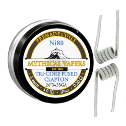 Mythical Vapers Ni80 Tri-Core Fused Clapton Coils (3*26+38GA) Ø3.0mm ~0.20Ω 10pcs