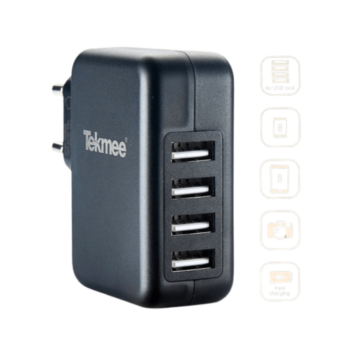 Tekmee 4x USB Ports Wall Charger Black