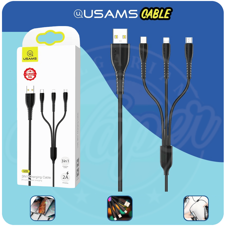 Usams 3IN1 USB Fast Charging Cabl Black Banner1