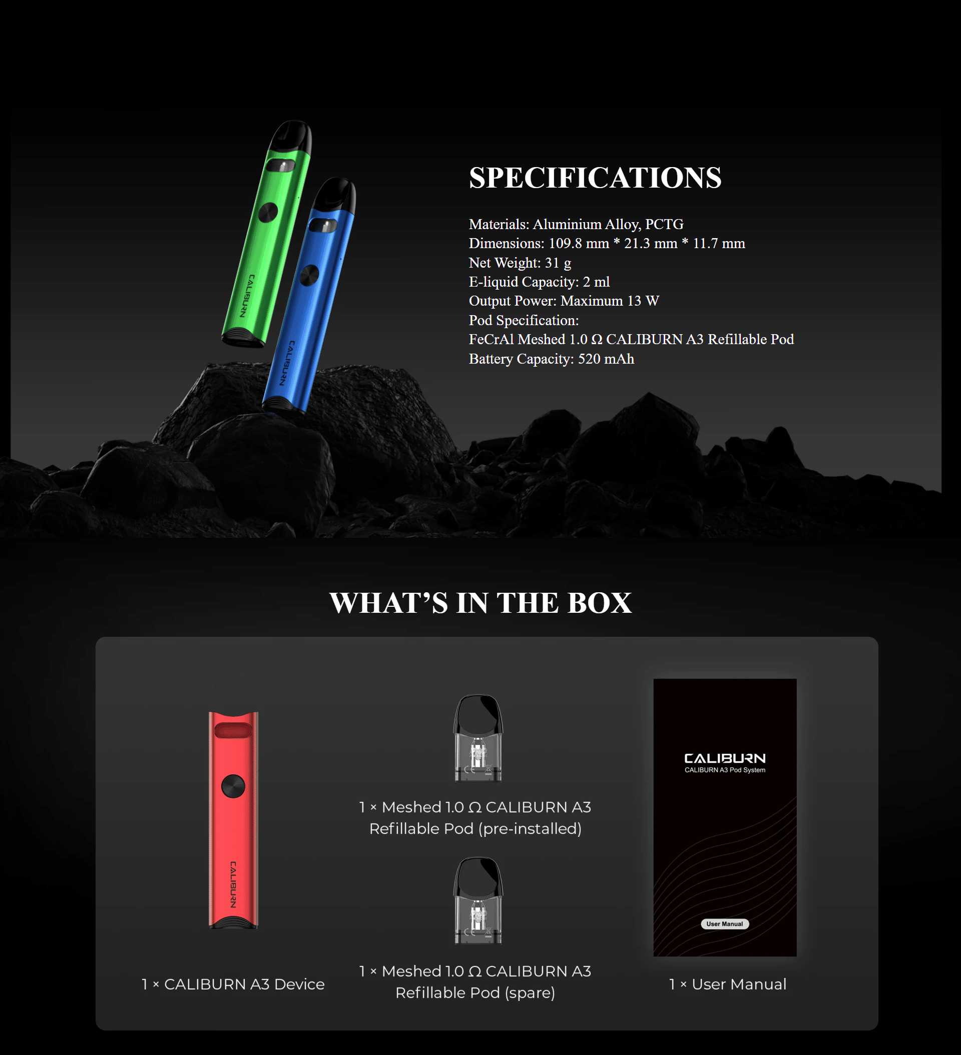 Uwell Caliburn A3 Pod Kit Banner4