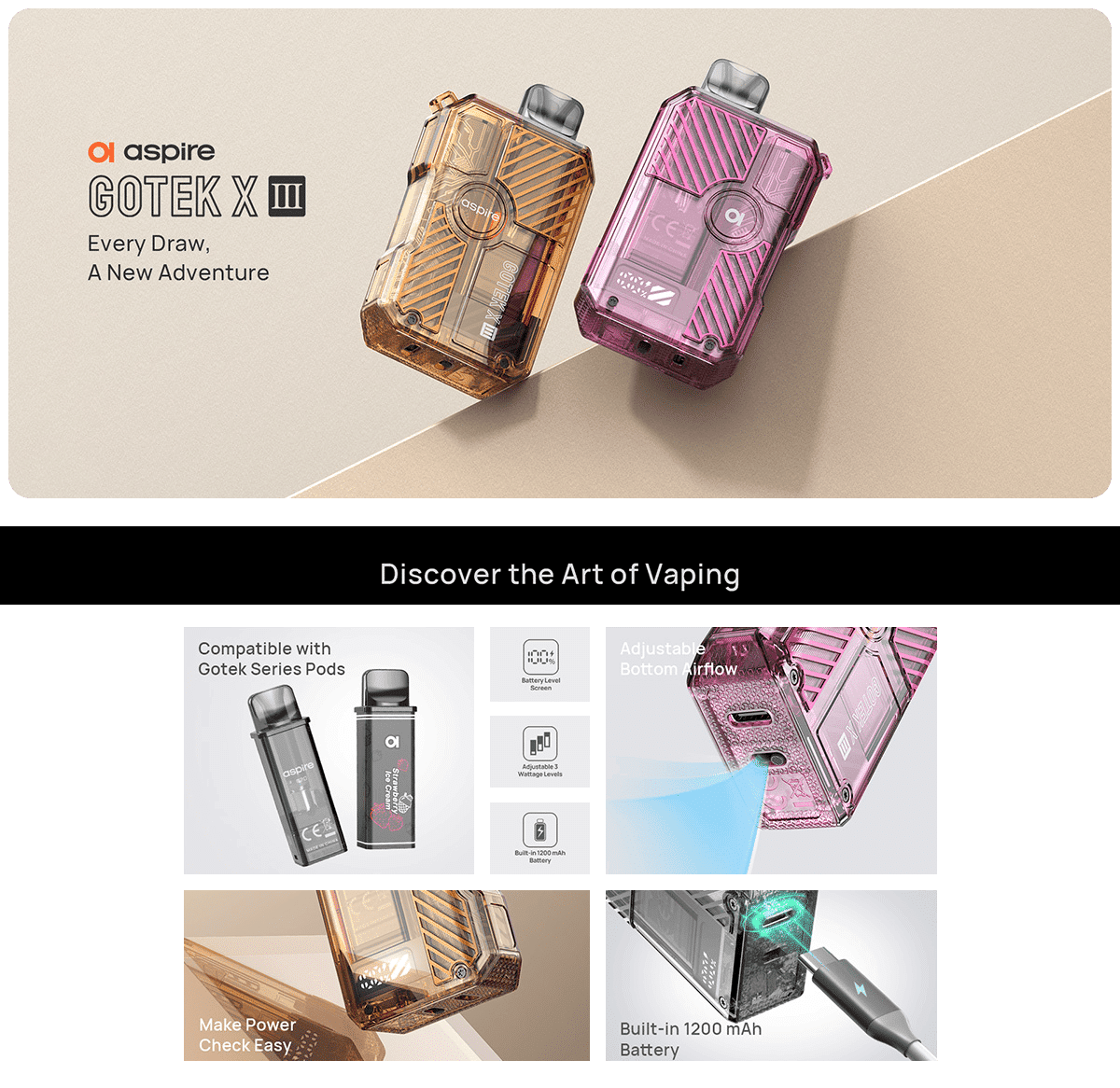 Aspire GoTek X III 4.5ml 1200mAh Pod Kit Banner1