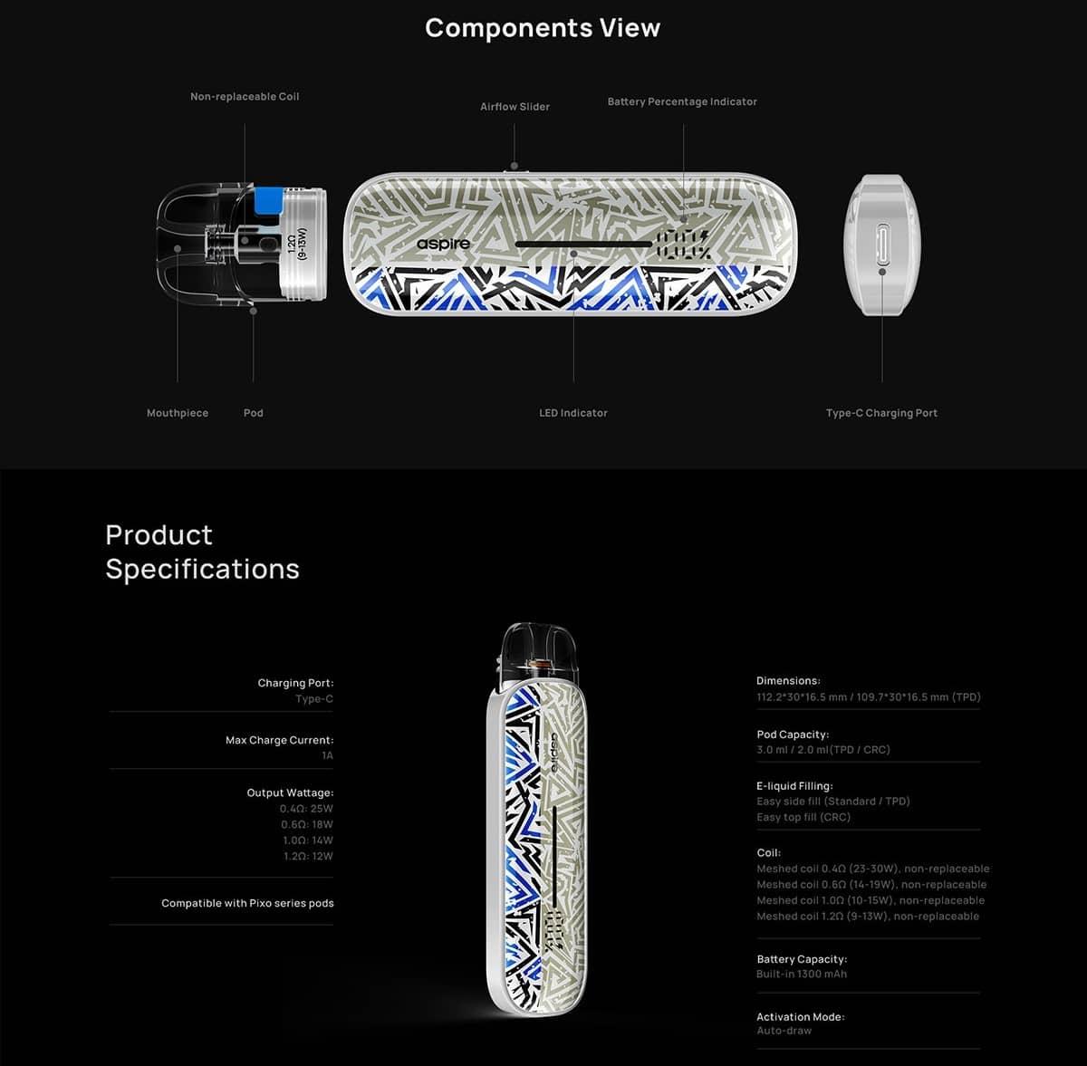 Aspire Pixo Aura Pod Kit 3ml 1300mAh Banner2