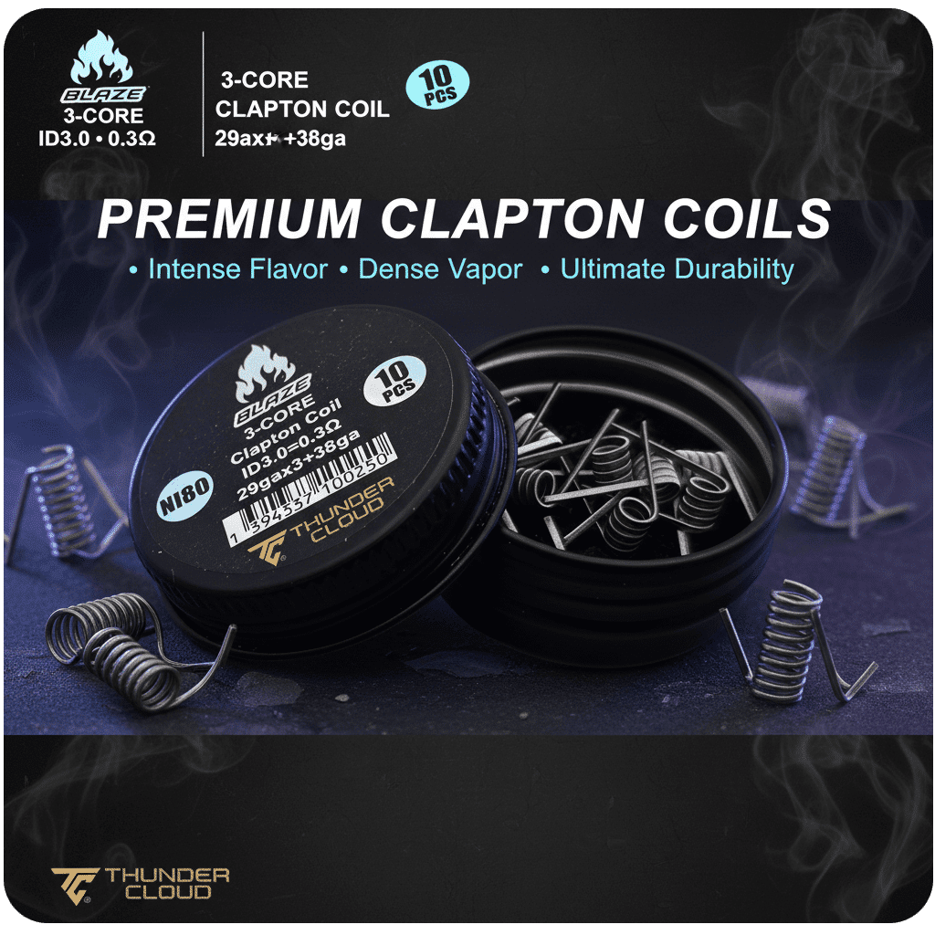 Blaze 3 Core Ni80 Clapton Coils 0.30Ω 10pcs by Thunder Cloud & Mike Vapes Banner