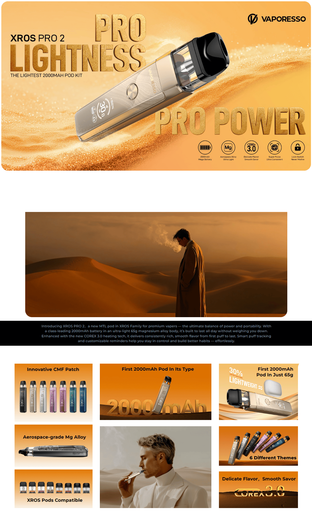 Vaporesso XROS Pro 2 Pod Kit 3ml 2000mAh Glittering Black Banner1