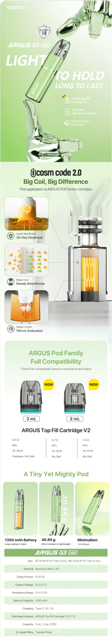 Voopoo Argus G3 Mini 3ml 1350mAh Pod Kit Banner